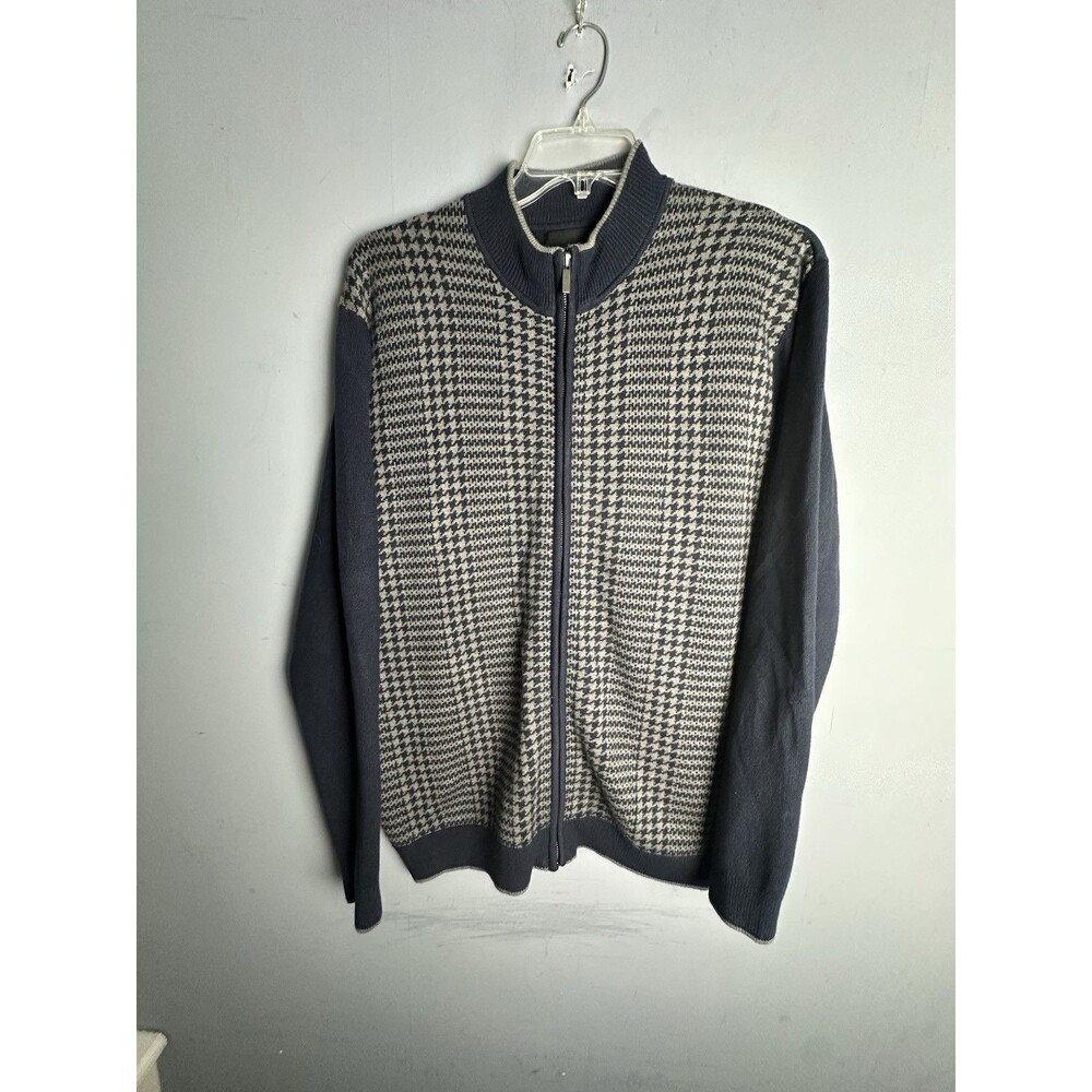 VTG Men's XXL Geoffrey Beene Houndstooth Sweater Full Zip Classic City Academic